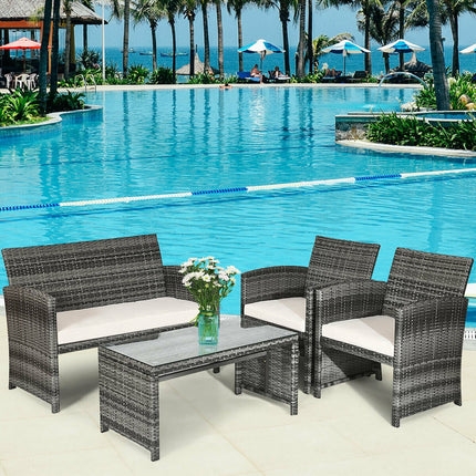 Goplus 4-Piece Rattan Patio Furniture Set, Wicker Rattan Furniture Set